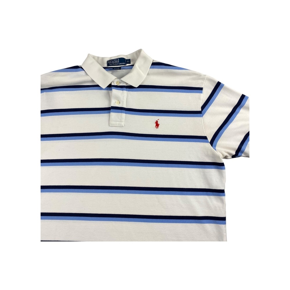 Polo Ralph Lauren Mens Striped SS‎ Polo Shirt Red Pony Logo White Blue Navy XL